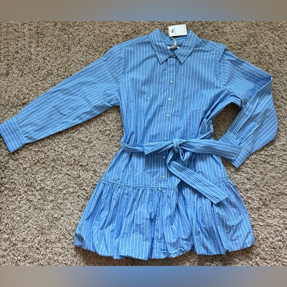 Free Assembly Belted Bubble Hem Mini Dress With Long Sleeves Size: XL (16-18) - Picture 1 of 5